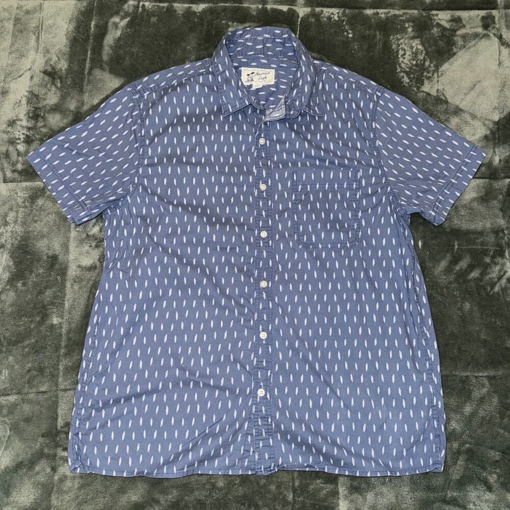 American Eagle Micro Dot Button-Up Resort Shirt Men's Large Blue White Casual